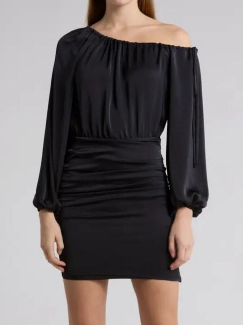 Ramy Brook Women's Black Louisa One-Shoulder Satin Mini Dress Size 12